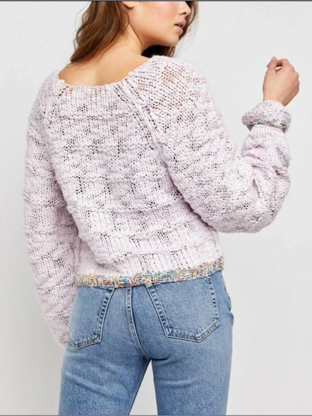 Free People West Palm Light Pink Crotchet Pastel Pullover Sweater